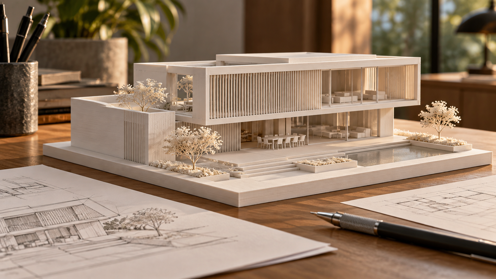 Maquete arquitetônica de residência contemporânea